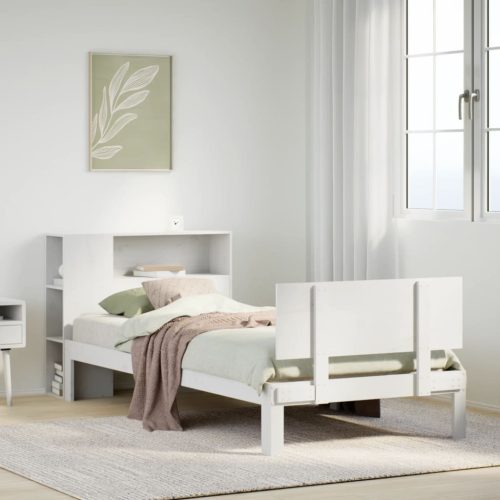fehér tömör fenyőfa könyvespolcos ágy matrac nélkül 75 x 190 cm