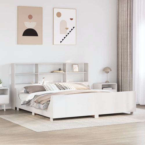fehér tömör fa könyvespolcos ágy matrac nélkül 200 x 200 cm