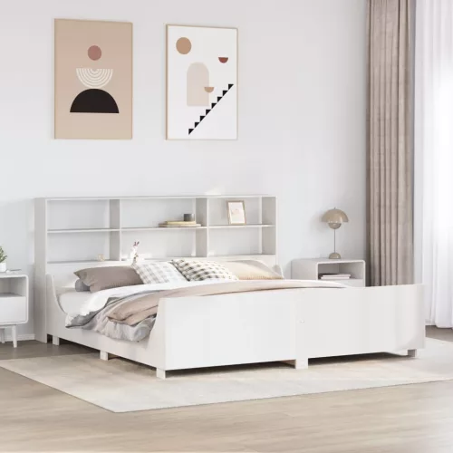 fehér tömör fa könyvespolcos ágy matrac nélkül 180 x 200 cm