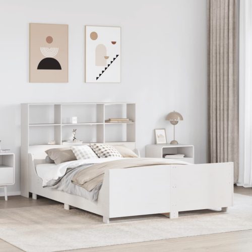 fehér tömör fa könyvespolcos ágy matrac nélkül 150 x 200 cm