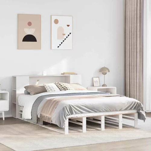 fehér tömör fa könyvespolcos ágy matrac nélkül 150 x 200 cm