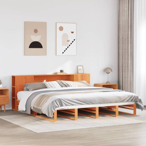 viaszbarna tömör fa könyvespolcos ágy matrac nélkül 180 x 200cm