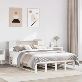   fehér tömör fa könyvespolcos ágy matrac nélkül 135x190 cm