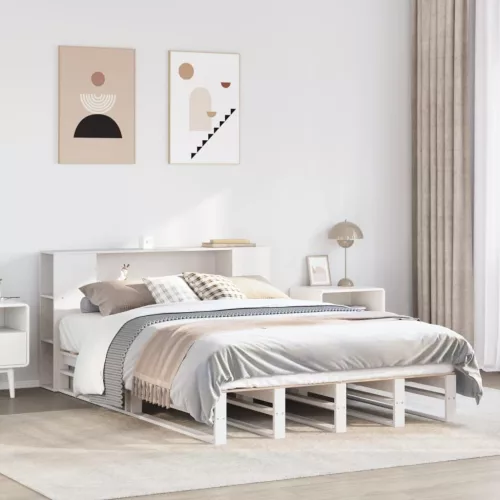 fehér tömör fa könyvespolcos ágy matrac nélkül 135x190 cm