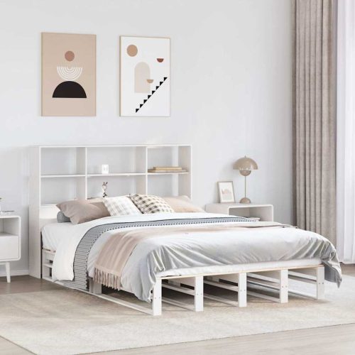 fehér tömör fa könyvespolcos ágy matrac nélkül 140 x 190 cm