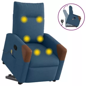 kék szövet felállást segítő dönthető masszázsfotel