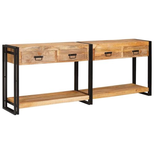 Konzolasztal 2 pcs Barna 200 x 33 x 75 cm Tömör nyers mangófa