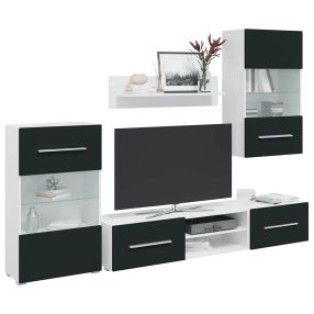   5 darabos TV szekrény LED világítással matt indigó színű, műfa