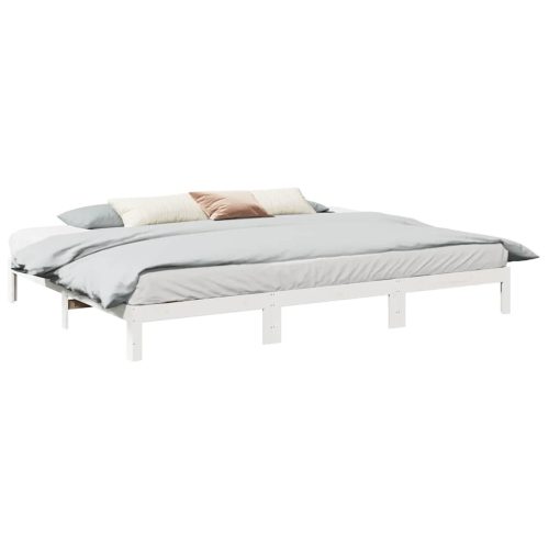 családi ágykeret matrac nélkül fehér 270x200cm tömör fa fenyőfa