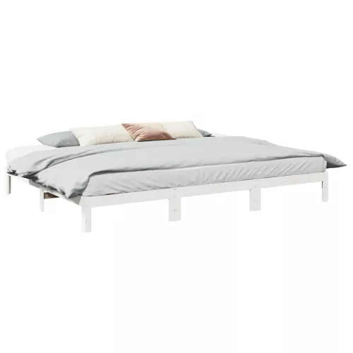 családi ágykeret matrac nélkül fehér 270x200cm tömör fa fenyőfa