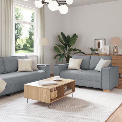 3 darabos kanapé szett párnákkal világosszürke szövet