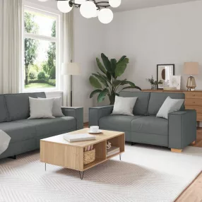 Kanapé 3 pcs Sötétszürke Lábbal kevert anyag