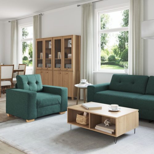 3-Darabos Sofa Szett Párnákkal - Sötét Zöld Szövet