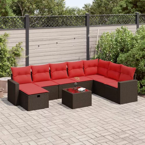 9 részes barna polyrattan kerti ülőgarnitúra párnákkal