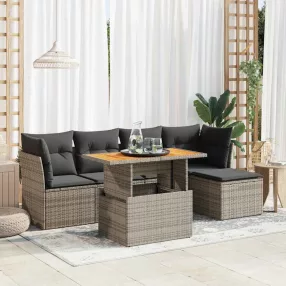   6 részes szürke polyrattan kerti ülőgarnitúra párnákkal