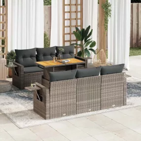   7 részes szürke polyrattan kerti ülőgarnitúra párnákkal