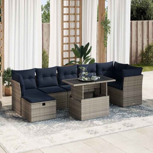 8 részes barna polyrattan akácfa kerti ülőgarnitúra párnákkal