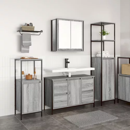3 részes fürdőszoba bútor szett szürke sonoma szerelt fából