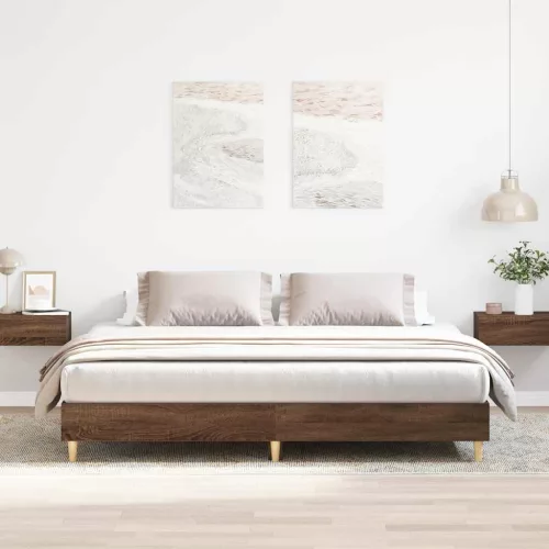 barna tölgyszínű szerelt fa ágykeret matrac nélkül 200 x 200 cm
