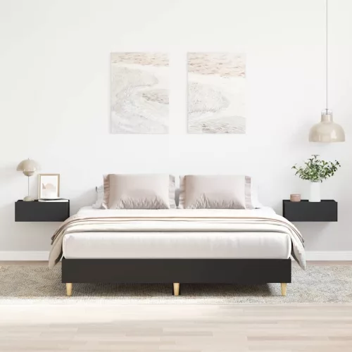 fekete szerelt fa ágykeret matrac nélkül 150 x 200 cm