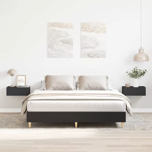 fekete szerelt fa ágykeret matrac nélkül 140 x 200 cm