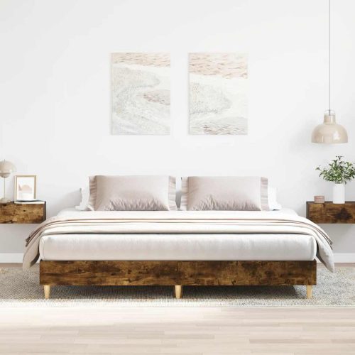 füstös tölgy színű szerelt fa ágykeret matrac nélkül 160x200 cm