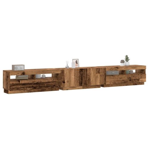 antik fa színű szerelt fa TV-szekrény LED-ekkel 300x35x40 cm