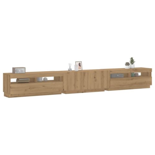 kézműves tölgy szerelt fa TV-szekrény LED-ekkel 300x35x40 cm