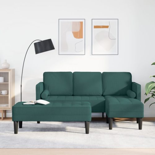 2 darabos kanapészett párnákkal, sötét zöld textil
