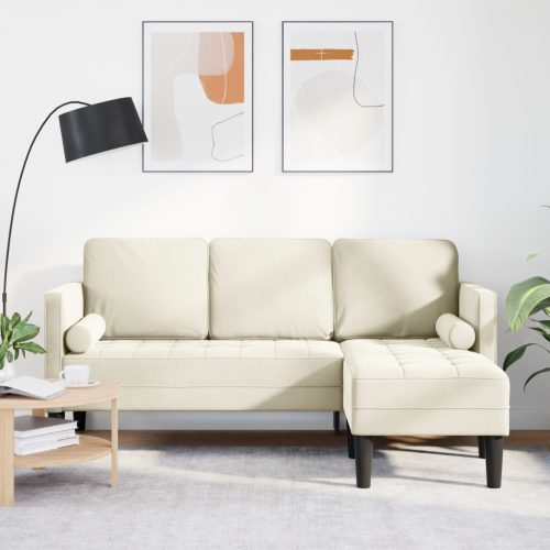 Kerti Kanapé Pad és Párnák L-Alakú Krém Bársony, L-alakú Kanapé Krém 173x131x67 cm Bársony, Pad Krém 113 cm Bársony