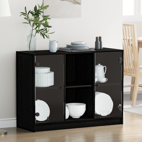 Oldalszekrény Fekete Tölgy 102x37x75,5 cm Mérnöki Fa