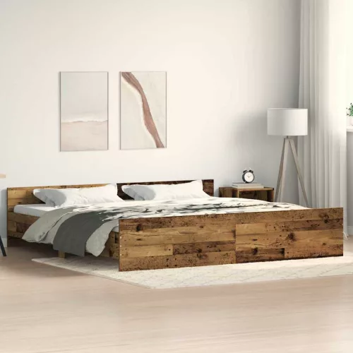 vidaXL Ágykeret fejtámlával Öreg fa 203 x 203 x 50 cm Faanyag