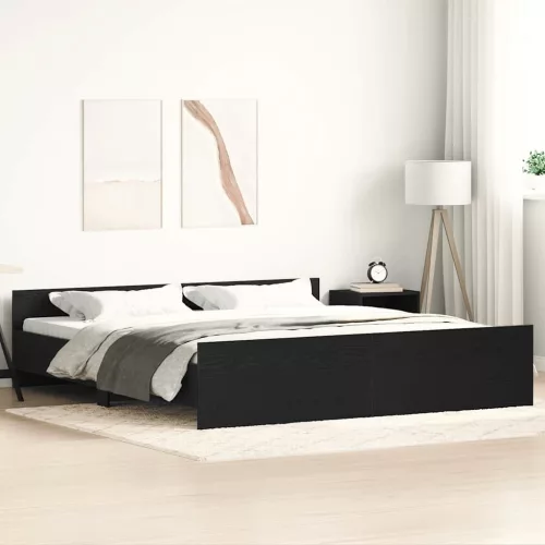 fekete tölgy színű szerelt fa ágykeret matrac nélkül 200x200 cm