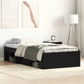   fekete tölgy színű szerelt fa ágykeret matrac nélkül 75x190 cm