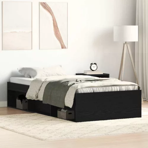 fekete tölgy színű szerelt fa ágykeret matrac nélkül 75x190 cm