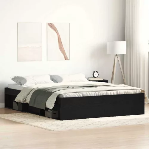 fekete tölgy színű szerelt fa ágykeret matrac nélkül 150x200 cm