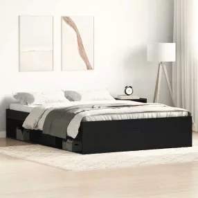   fekete tölgy szerelt fa ágykeret matrac nélkül 135x190 cm