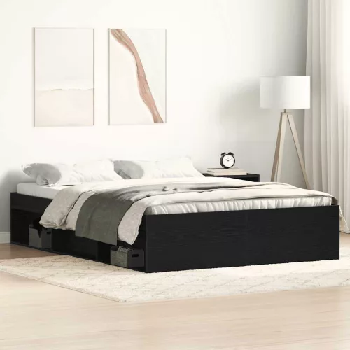 fekete tölgy szerelt fa ágykeret matrac nélkül 135x190 cm
