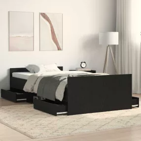   Ágykeret fejtámlával fiókkal Musta tammi 100 x 200 cm Faanyag