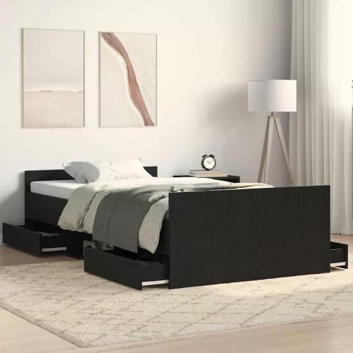 Ágykeret fejtámlával fiókkal Musta tammi 90 x 200 cm Faanyag
