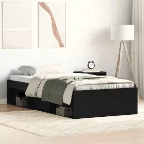   fekete tölgy színű szerelt fa ágykeret matrac nélkül 90x200 cm