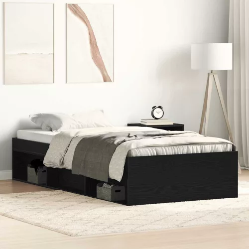 fekete tölgy színű szerelt fa ágykeret matrac nélkül 90x190 cm