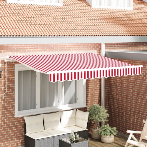 Kézi Behúzható Napernyő Piros és Fehér 350x200 cm