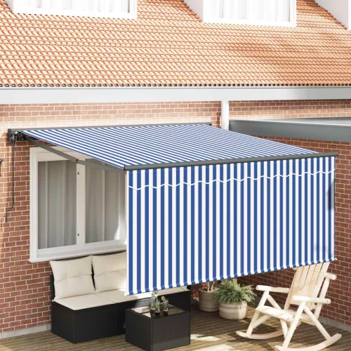 vidaXL Behúzható napellenző Kék és Fehér 300 x 250 cm
