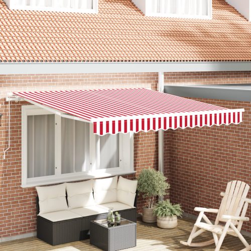 Kézi Behúzható Napernyő Piros és Fehér Csík 300x250 cm