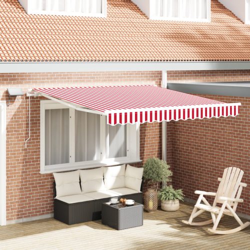 Kézi Behúzható Napernyő LED-del Piros és Fehér 300x250 cm