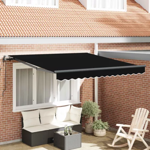 vidaXL Behúzható napellenző Fekete 300 x 250 cm Szövet és Alumínium