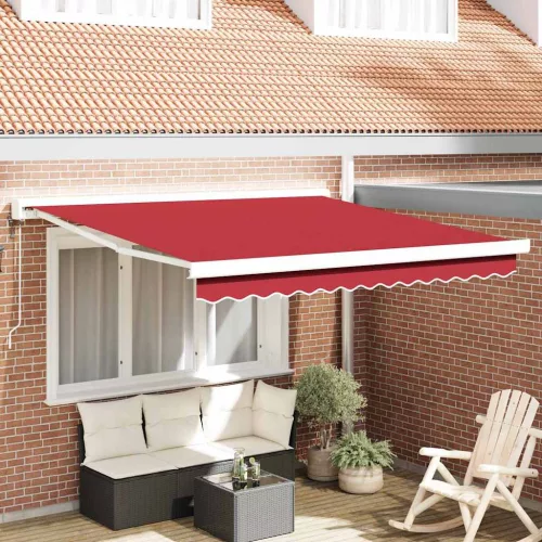 Behúzható napellenző Piros 300 x 250 cm Szövet, Fém