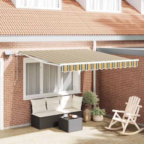 Kézi Behúzható Napellenző LED-del Zöld és sárga 300x250 cm