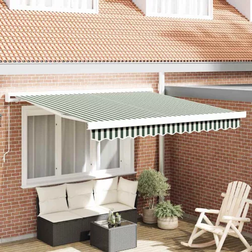 vidaXL Behúzható napellenző Zöld és Fehér 300 x 250 cm Szövet és Fém